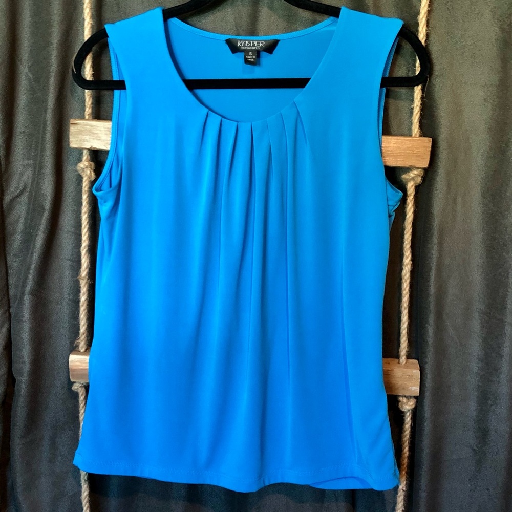 Blue Pleated Kasper Blouse